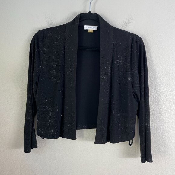 Calvin Klein Womens Small Black Sparkle Open Front Bolero Cardigan Shrug - Picture 6 of 8